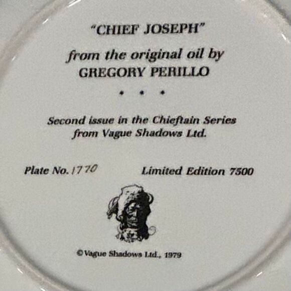 Vague Shadows Ltd Collector Plate 1979 Perillo “Chief Joseph” Chieftain Series - Picture 10 of 10